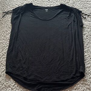 Express Elegant Black Short Sleeve Tee with Tie Accents